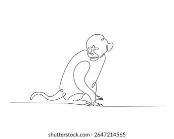Wild monkey in single outline illustration. Continuous line art drawing of monkey.