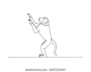 Wild monkey in single outline illustration. Continuous line art drawing of monkey.