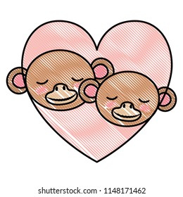 wild monkeys couple in heart