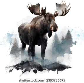 Wild Moose in jungle digital art vector