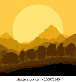 Wild mountain forest nature landscape scene background illustration vector
