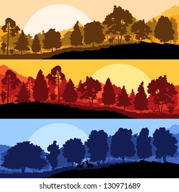 Wild mountain forest nature landscape scene collection background illustration vector