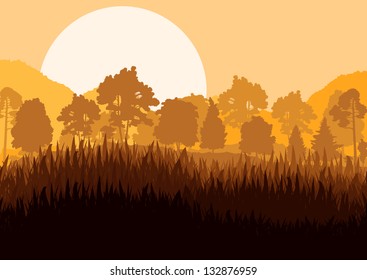 Wild mountain forest nature landscape scene background illustration vector