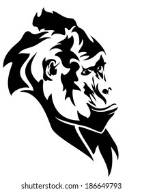 wild mountain gorilla head black and white vector outline