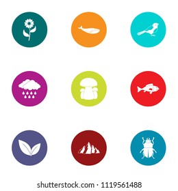 Wild mountain icons set. Flat set of 9 wild mountain vector icons for web isolated on white background
