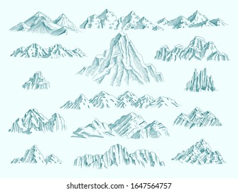 Montañas salvajes. Colección de concepto de libertad rocas conjunto rocas vectoriales dibujadas a mano