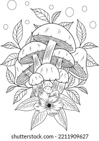 Wild mushroom in nature coloring page for adults