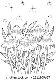 Wild mushroom in nature coloring page for adults