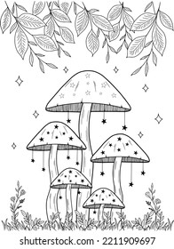 Wild mushroom in nature coloring page for adults