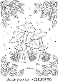 Wild mushroom in nature coloring page for adults