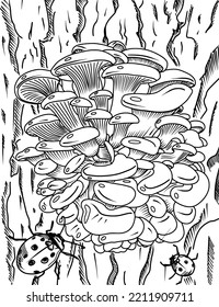 Wild mushroom in nature coloring page for adults