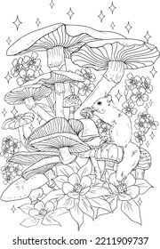 Wild mushroom in nature coloring page for adults