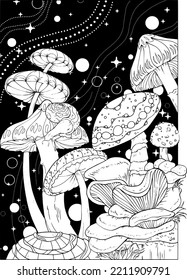 Wild mushroom in nature coloring page for adults