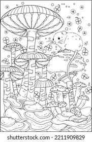 Wild mushroom in nature coloring page for adults