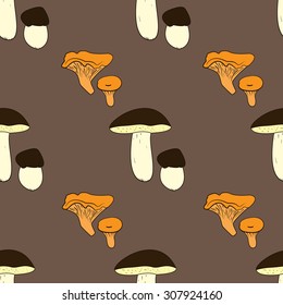 Wild mushrooms seamless pattern