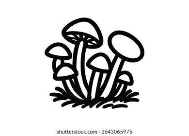 Wild Mushrooms Vector Line Art Illustration for Nature Studies and Botanical Designs