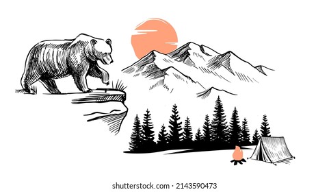 Wild natural landscape with bear.