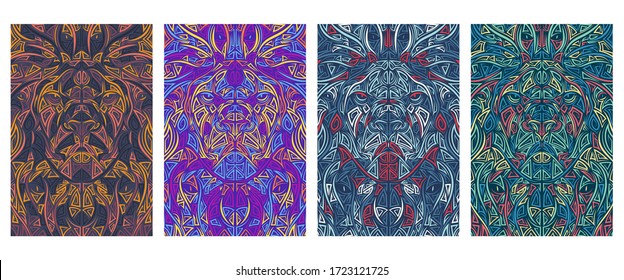 Wild nature. Abstract vector illustration of lion unnatural background. Drawings from the hand.Can be used for background and wallpaper. Vector eco futuristic illustration for social poster, banner