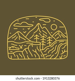 Wild nature camping and adventure line badge patch or pin graphic vector illustration for art t-shirt design