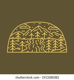Wild nature camping and adventure line badge patch or pin graphic vector illustration for art t-shirt design