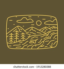 Wild nature camping and adventure line badge patch or pin graphic vector illustration for art t-shirt design