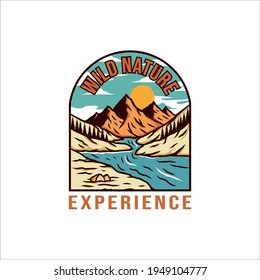 wild nature experience logo, mountain logo retro.