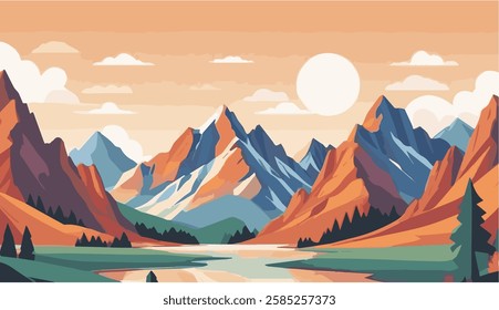 Wild nature hign in mountains vector illustration. eps 10.