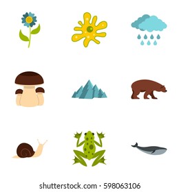 Wild nature icons set. Flat illustration of 9 wild nature vector icons for web