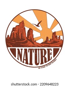 Wild nature illustration print for t- shirt, sweatshirt and other uses. Arizona sunrise view.