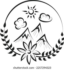 Wild Nature Illustration. Simple mountain landscape design. 