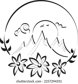 Wild Nature Illustration. Simple mountain landscape design. 