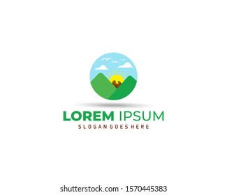 Wild nature landscape circle view vector logo icon