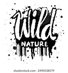 Letras de naturaleza salvaje. Ilustración vectorial de letras dibujadas a mano con manchas de tinta y salpicaduras.