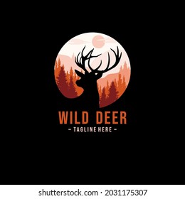 Wild Nature Logo Template. Wild Deer Vector Illustration. Deer Logo Design. Vector Premium