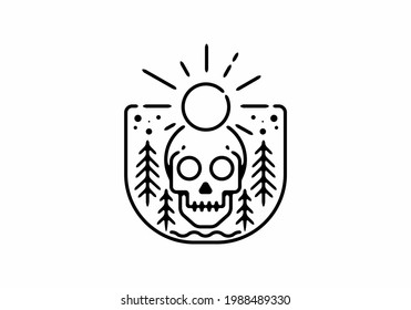 Wild nature and skull line art badge design