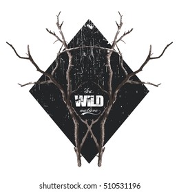 Wild Nature typography. T-shirt graphics, vector