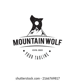 Wild nature wolf mountain silhouette logo design, wolf vector illustration