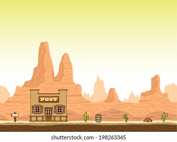 Wild, old west canyon background with post