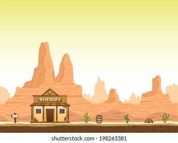 Wild, old west canyon background with sheriff offise