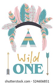 Wild One. Baby Shower Invitation Cards, Poster, Template, Greeting Card. Vector Illustrations