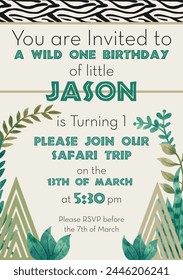 wild one birthday invitation card safari theme first birthday for boys theme