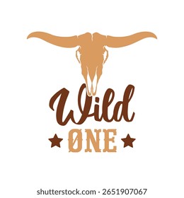 Wild one western birthday design with bull skull and rustic font