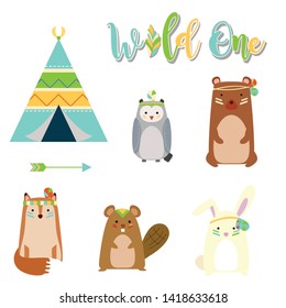 Wild One Woodlands Animals with Tribal Birthday and Crafts items