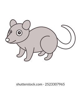 Wild Opossum Line Art Vector.