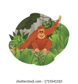 Wild Orang utan in the jungle illustration