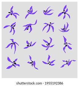 Wild orchid flowers. Vector. Oriental ink painting. A set of flower buds. 