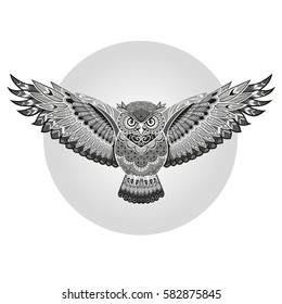 wild owl with open wings