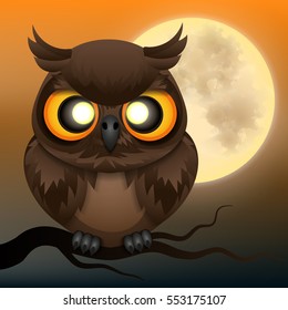 wild owl sitting on a branch happy Halloween