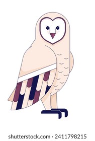 Wild owl in winter 2D linear cartoon character. Wildlife bird. Hunter barn owl animal isolated line vector animal white background. Bird of prey. Feather ornithology color flat spot illustration