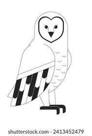 Wild owl in winter black and white 2D line cartoon character. Wildlife bird. Hunter barn owl animal isolated vector outline animal. Bird of prey. Ornithology monochromatic flat spot illustration